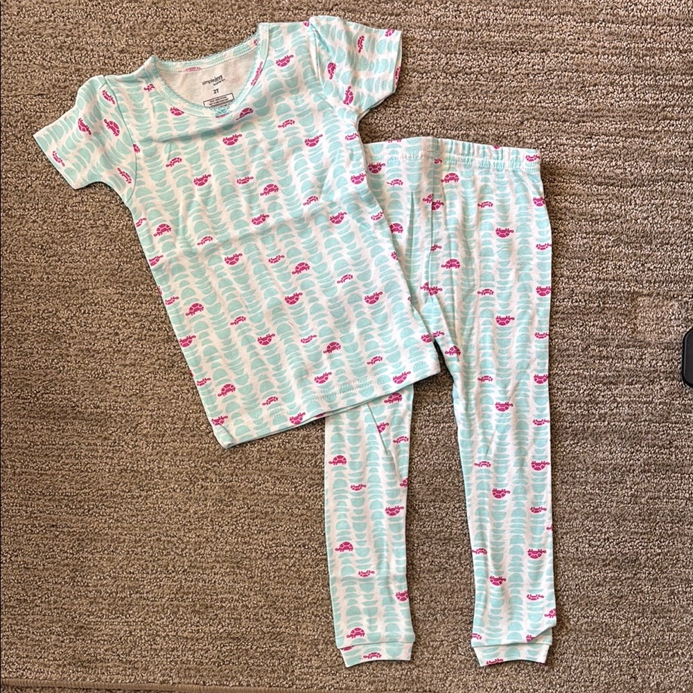 Girls' Mint & Pink Turtle Print Pajama Set